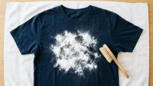 Applying baking soda to absorb oil from a stained garment.