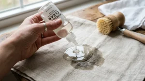 Applying dish soap directly to an oil stain on clothes.