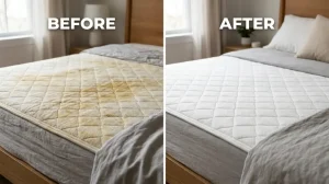 Before and after results of removing yellow stains when you learn how to remove stain in mattress