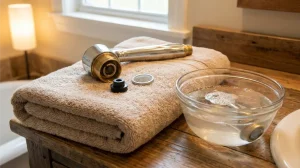 shower head flow restrictor and filter soaking in vinegar